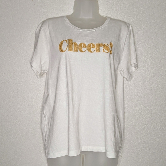 J. Crew Factory Tops - J. Crew Factory White Tee with Gold 'Cheers!' Print Women's XL